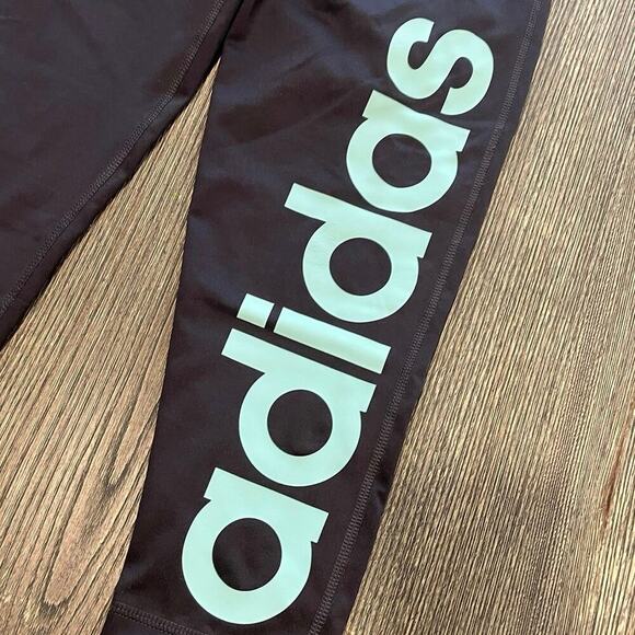 Adidas Climalite Compression Leggings Pull-On Stretch Spellout Logo Black Size M - Picture 2 of 8